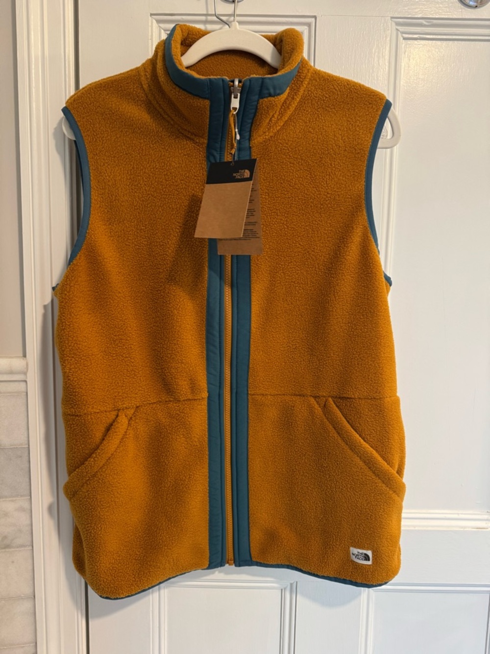 The North Face Orange Fleece Vest with Teal Trim